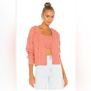 For Love & Lemons Florentina Cable-knit Cardigan Sweater In Rose Pink XS